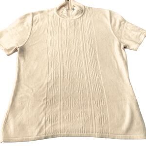 KORET SWEATER PULL-ON SHORT SLEEVE WOMENS, S, IVORY, STAND UP COLLAR, BACK ZIP